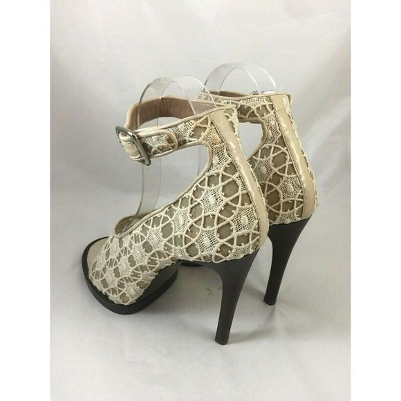Carven Lace Mesh Sandal Pump Cream Neutral OpenToe - Picture 5 of 8
